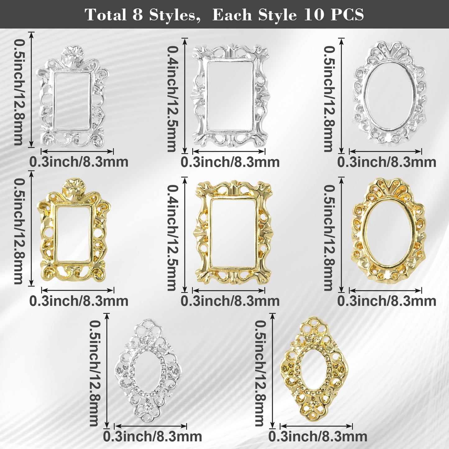 Pndeyo 3D Metal Nail Charms - Gothic Art Design, Gold & Silver Nail Jewels DIY Decoration for Women