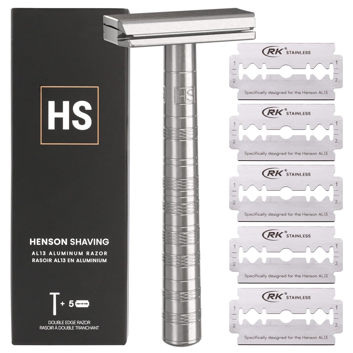 Henson Shaving Razor - Aluminum Double Edge Safety Razor with 5 Blades | 30° Precision Angle for Men & Women