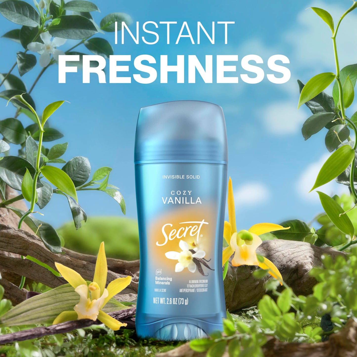 Secret Fresh Antiperspirant Deodorant for Women, 72hr Breathable Sweat & Odor Protection, Instant Freshness & Gentle, PH Balancing Minerals, Invisible Solid, Cozy Vanilla Scent, 2.6 oz (Pack of 3)