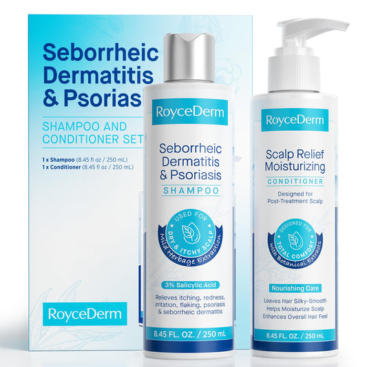 Roycederm Seborrheic Dermatitis & Psoriasis Shampoo and Conditioner Set - Effective Scalp Treatment for Folliculitis, Psoriasis, Dandruff, Dry Itchy Scalp - Soothing, Moisturizing Herbal Formula