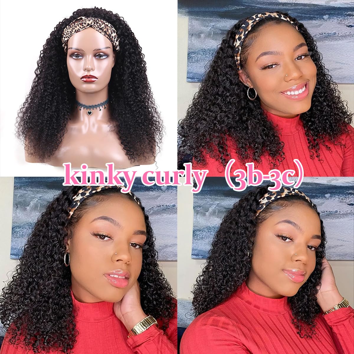 Smoothair Headband Wig Human Hair Kinky Curly Headband Wigs for Black Women Human Hair Wigs Glueless 12 Inch None Lace Front Wigs 150% Density (No Mixed)
