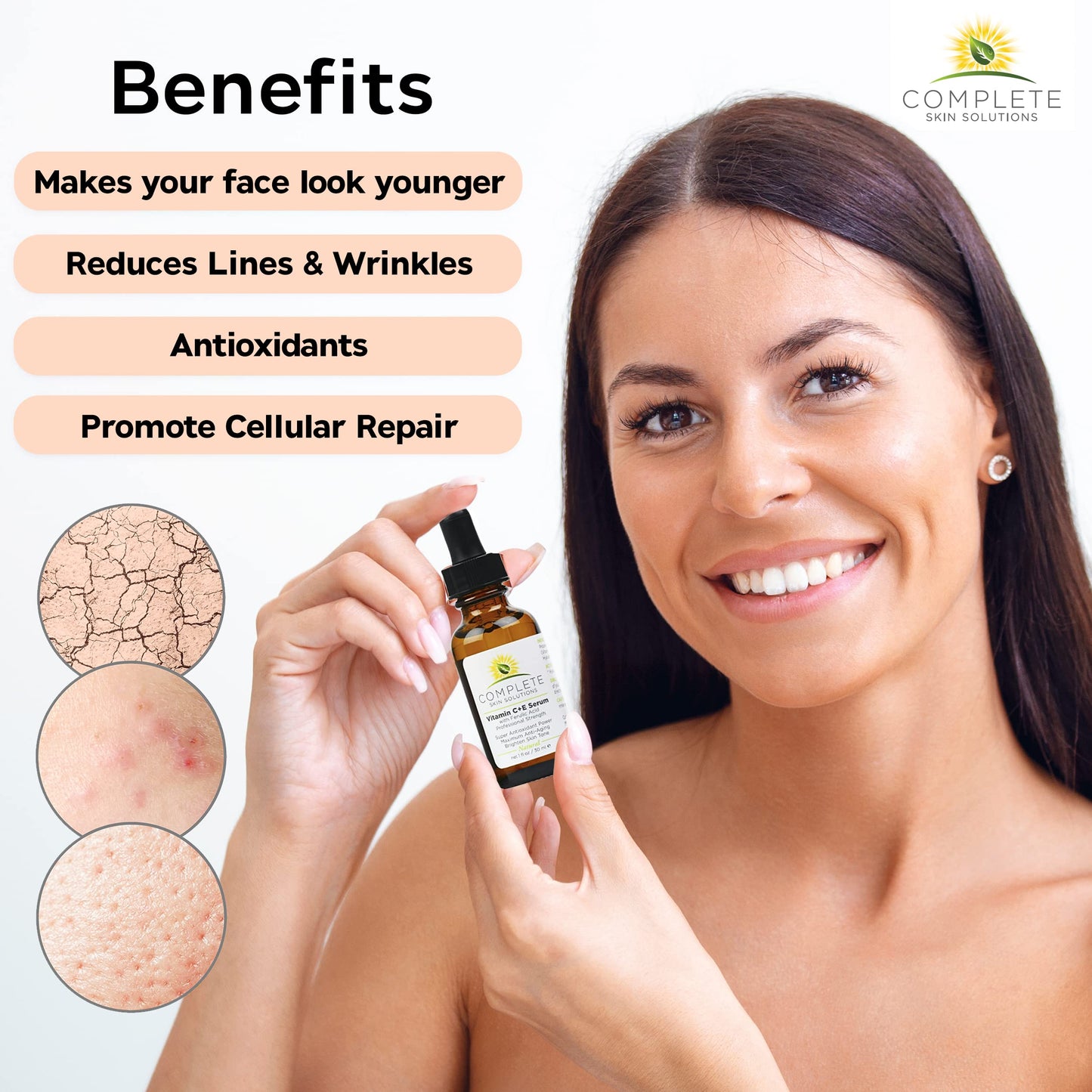 Complete Skin Solutions Natural Vitamin C E Serum with Ferulic Acid 1 oz
