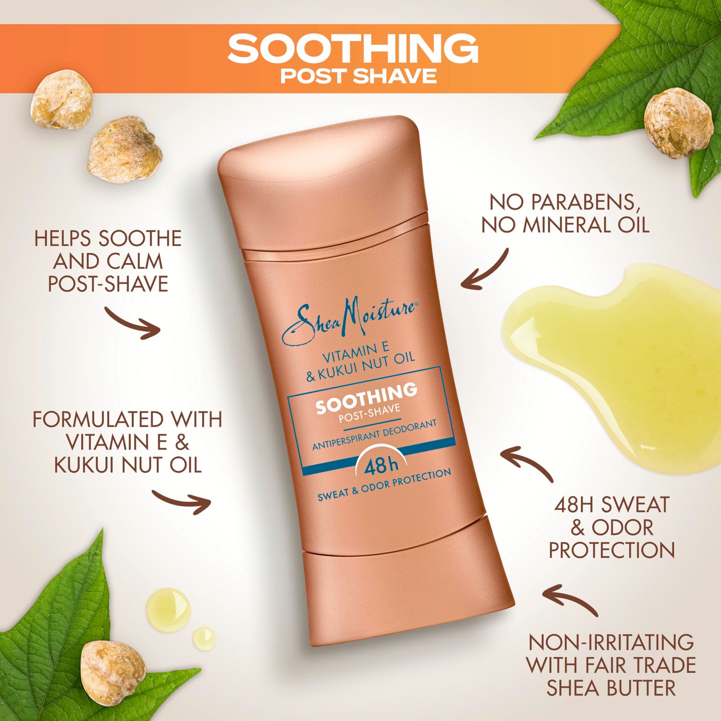 SheaMoisture Antiperspirant Deodorant Stick Soothing Vitamin E & Kukui Nut Oil, 2 count for 48HR Sweat & Odor Protection with No Parabens & No Mineral Oil 2.6 oz