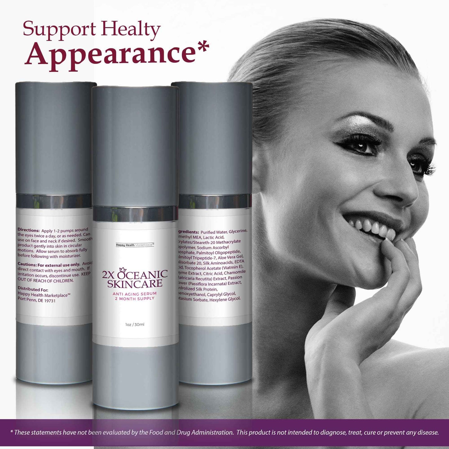 2X Oceanic Skincare Serum - Anti Aging Serum 2 Month Supply - Peptide Rich Regenerative Serum with Alpha Hydroxy Acids & Vitamin E - Help Repair Skin Cells - Improve Hyperpigmentation & Wrinkles