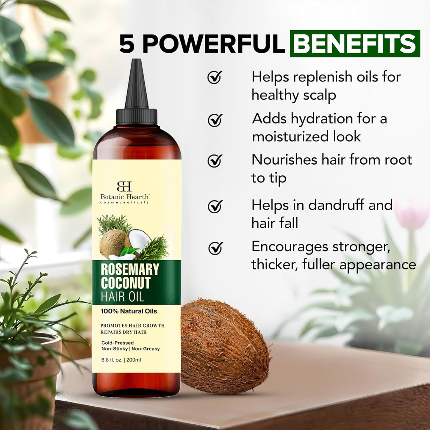 Rosemary Biotin Oil for Hair Growth - 100% Pure Hair Treatment Oil | Infused with Coconut Oil | 6.7 Fl Oz | Repairs Dry, Damaged Hair