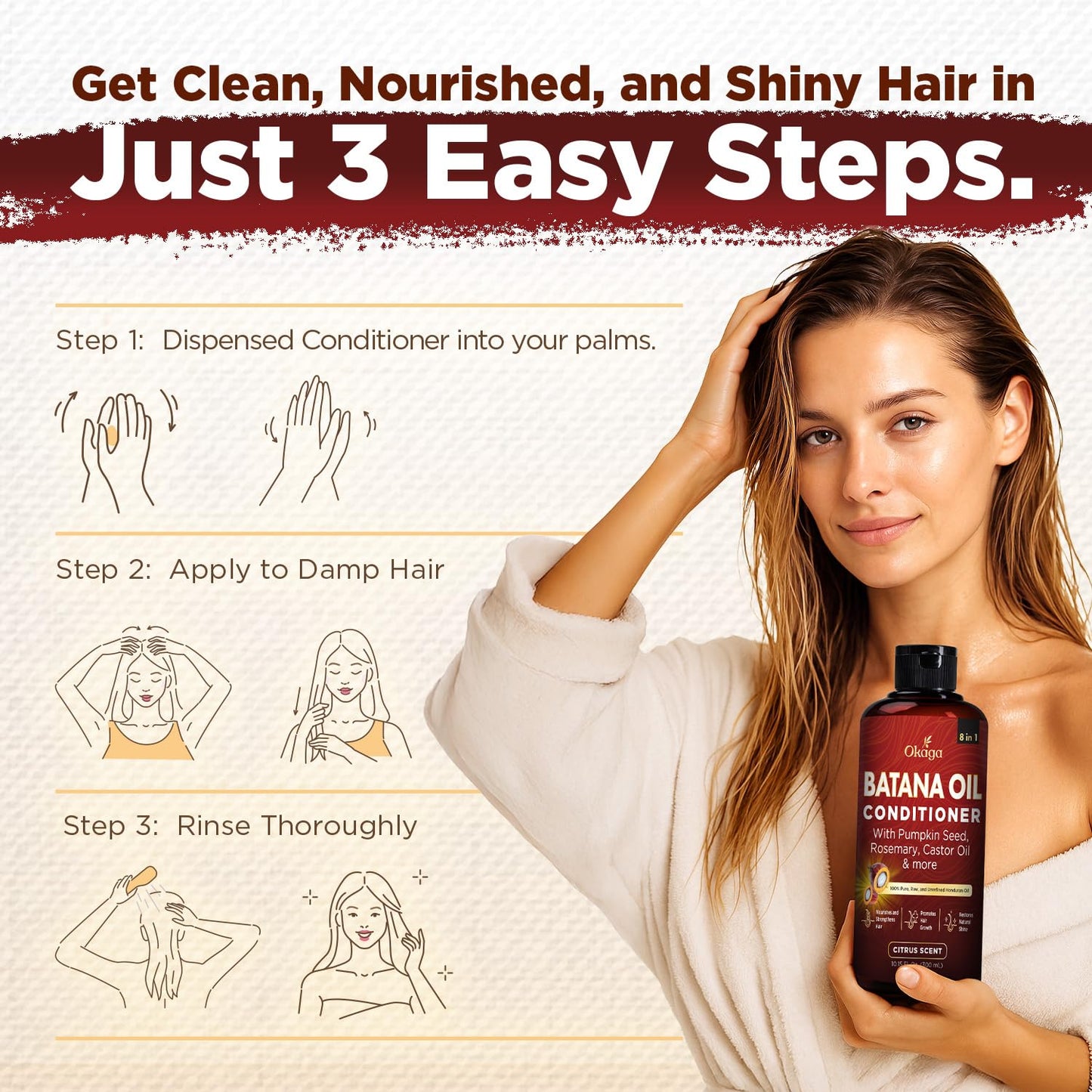 Batana Oil Conditioner for Hair Growth, Aloe Vera Leaf Juice, Biotin, Honduran Batana, Jojoba, Argan, Pumpkin Seed, Castor & Rosemary Oils, 8-in-1 Natural Formula (10.15 fl oz Citrus Scent)