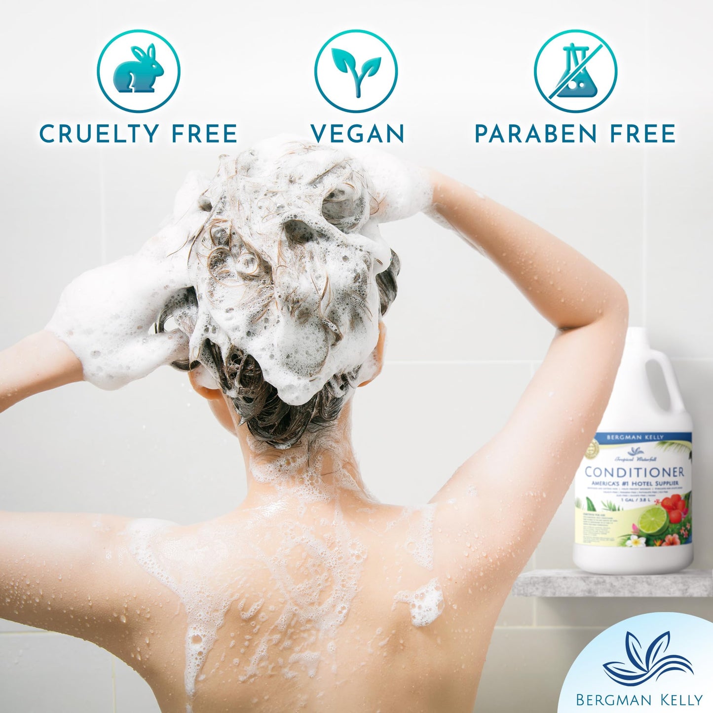 BERGMAN KELLY Conditioner Refill (128 fl oz, Tropical Waterfall Scent), Delight Your Guests with Invigorating and Refreshing Gallon Size Conditioner, Hotel Amenities in Bulk