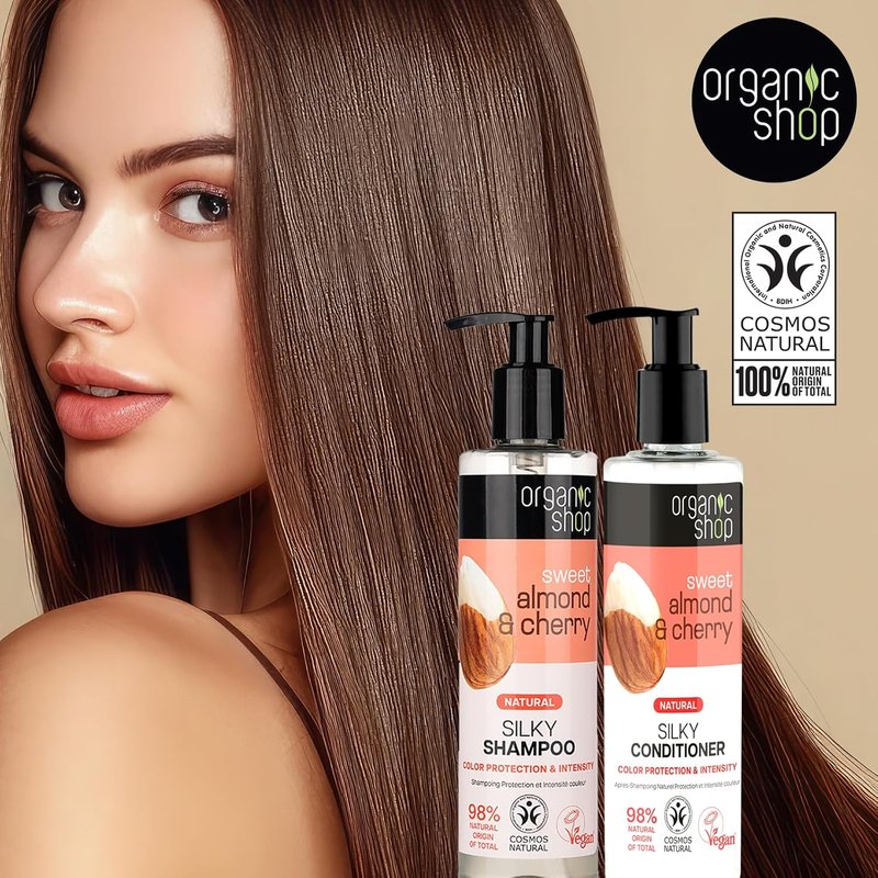 Organic Almond Oil & Cherry Shampoo | Color Protection & Hydration, 9.5 Fl Oz - 100% Vegan & Organic