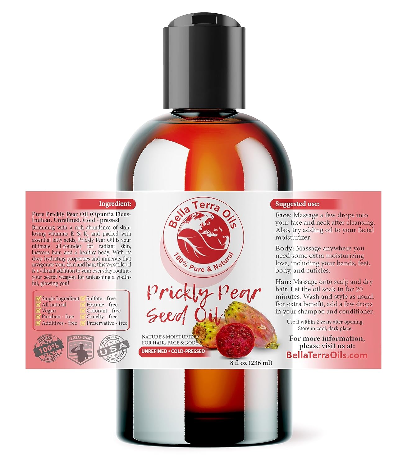 Prickly Pear Seed Oil - 8 oz Cactus Extract for Radiant Skin | Rich in Vitamin B & Zinc