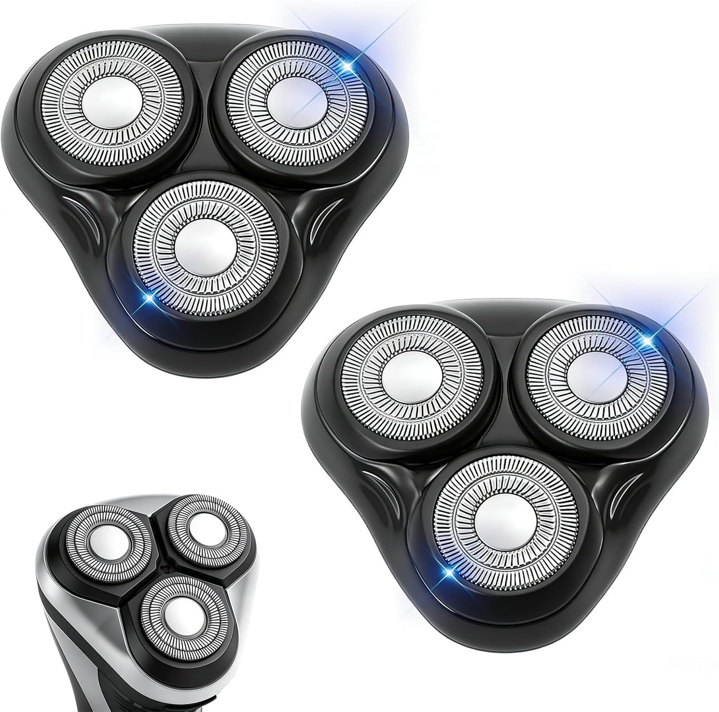 Universal Rotary Replacement Shaver Head - 2-Pack Compatible with Remington R3-R8 | Black Foils/Blades