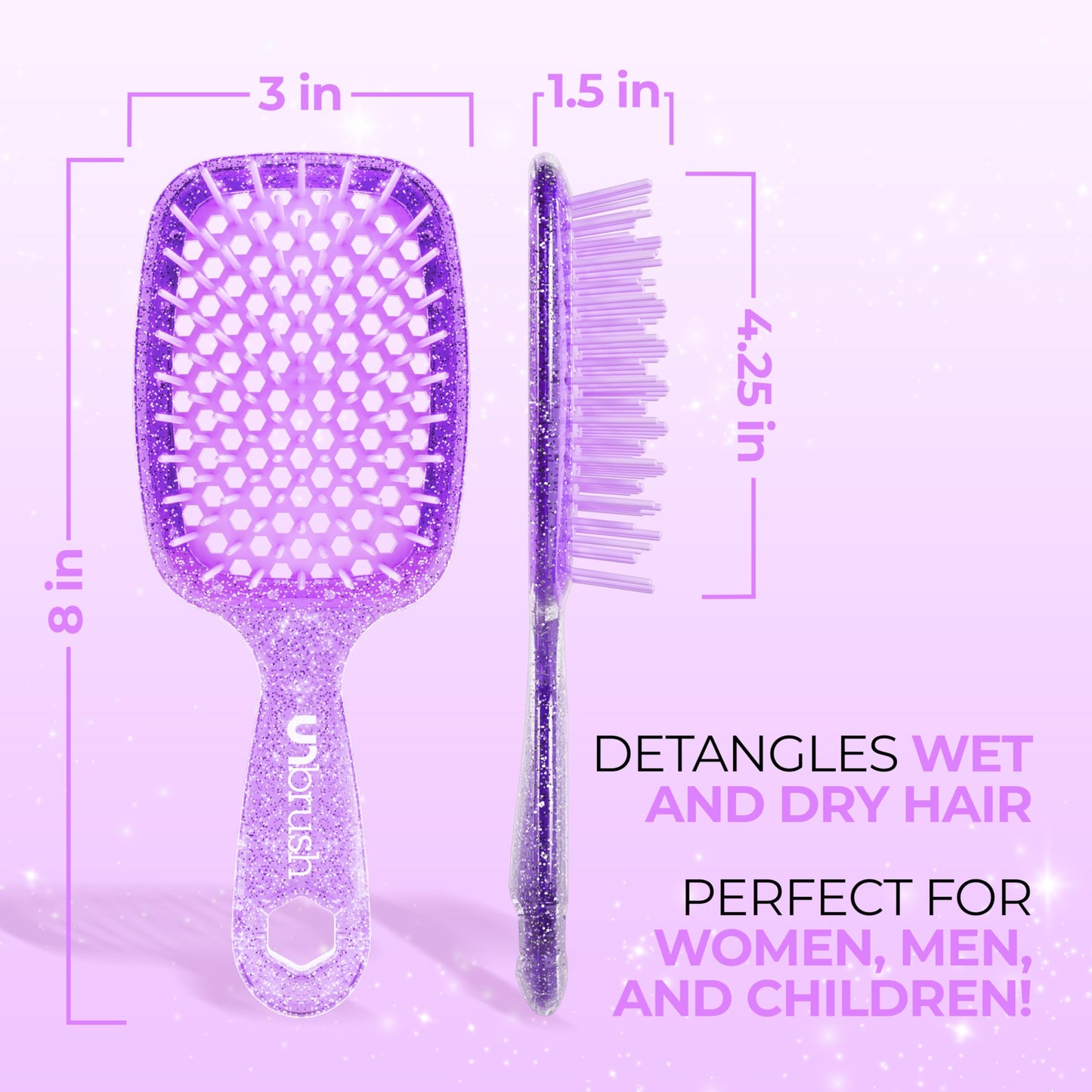FHI Heat UNbrush Detangling Brush for Pain-Free Brushing on All Wet or Dry Hair Types — Durable DuoFlex Anti-Static Bristles, Lightweight Handle, Vented Hair Brush, Amethyst Lavender