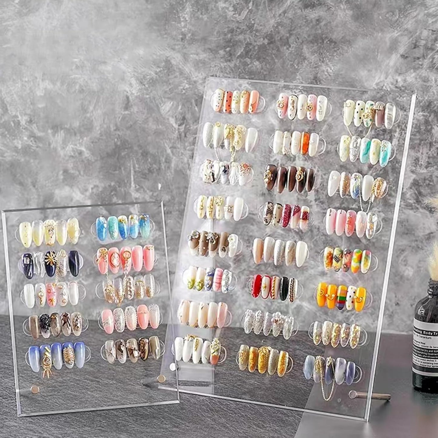 Acrylic Nail Art Display Board - 50pcs Sample Tips for Salon Practice | Double-Sided Tape Included (2 Large)