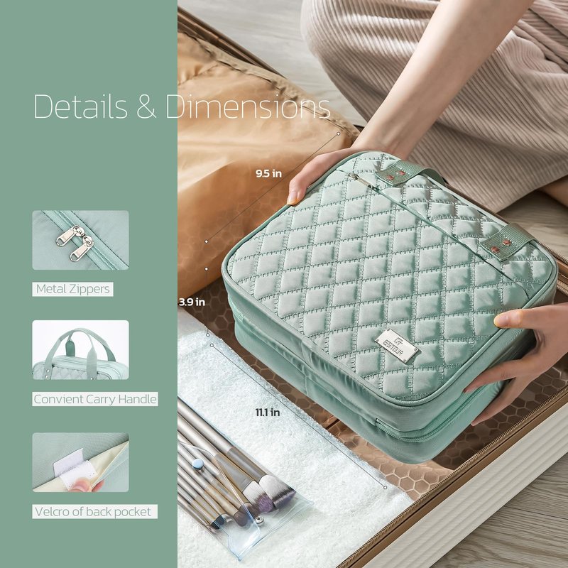 Travel Toiletry Bag for Women, Large Makeup Bag Organizer with Detachable Mirror, and Clear Cosmetic Bag, Suitable for Travel Size Toiletries-Mint Green