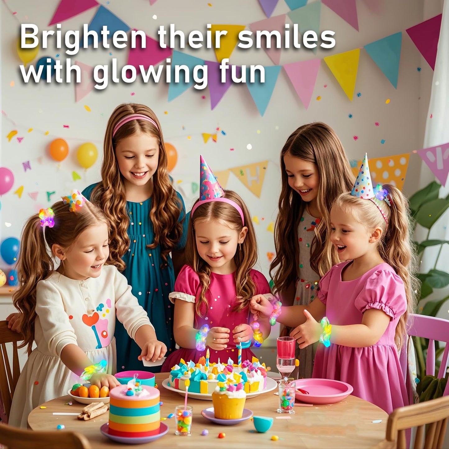 18 Pcs Light Up Mermaid Scrunchies, Glow Hair Scrunchy for Girl & Women, Multi Glow Modes, Glow in the Dark Accessories for Rave Neon Slumber Party