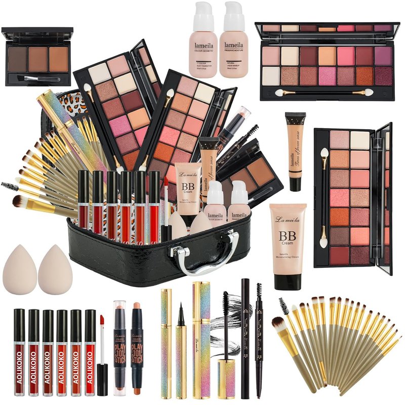 All-in-One Makeup Kit for Women - Complete Set with Eyeshadow Palette, Foundation, Lip Gloss & More | Perfect Gift for Christmas & Birthdays