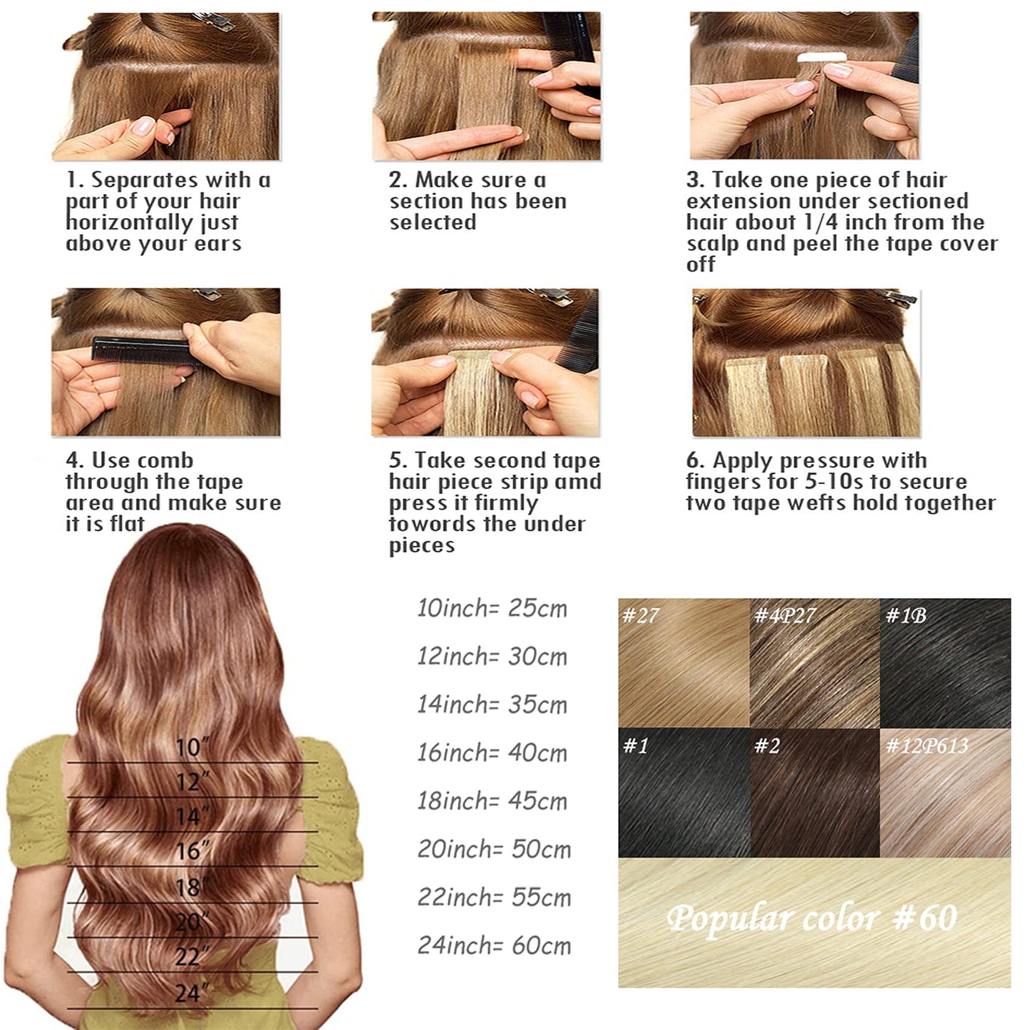 Purfasion Tape in Hair Extensions Remy Human Hair Dark Brown Invisible Skin Wef 22inch 60g 20 Pieces Staight Tape ins for Fashion Women