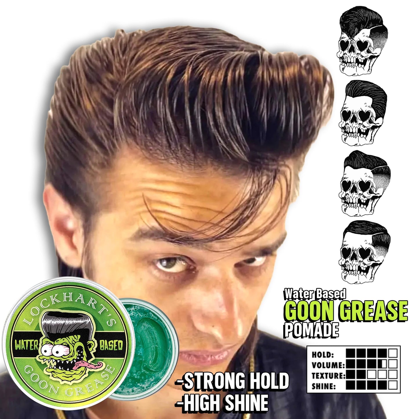 Lockhart’s Goon Grease - Water-Based Pomade – All Day Hold, High Shine Hair Pomade for Men – Washable, Strong Styling for Classic & Modern Looks - Citrus Cologne Scent - 3.4oz