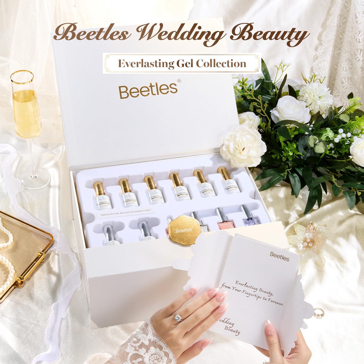 Beetles Summer Gel Nail Polish Kit with UV Light - Wedding Beauty French Manicure Kit, 15ml UV LED Soak Off French Tip Gel Polish Set with Nail Tools Nails Decoration
