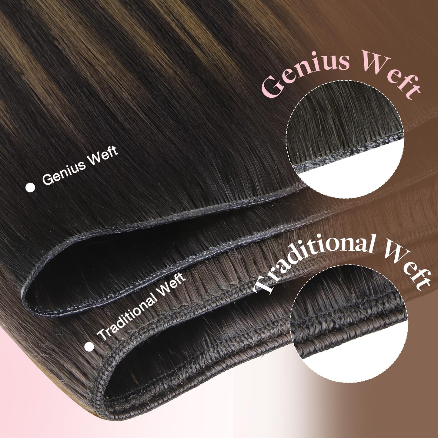 GOO GOO Genius Human Hair Sew-In Extensions, Rooted Remy Weft, 2/6/2 Balayage Dark Brown To Chestnut Brown, 14 Inch, 40g, Hand-Tied