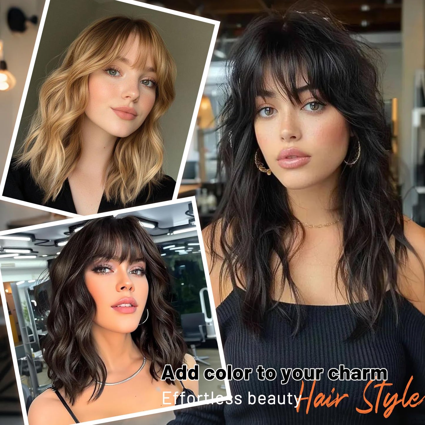 Hair Toppers for Women - 14 Inch 360° 3D Synthetic Curly Wavy Clip-In Bangs | Coffee Brown