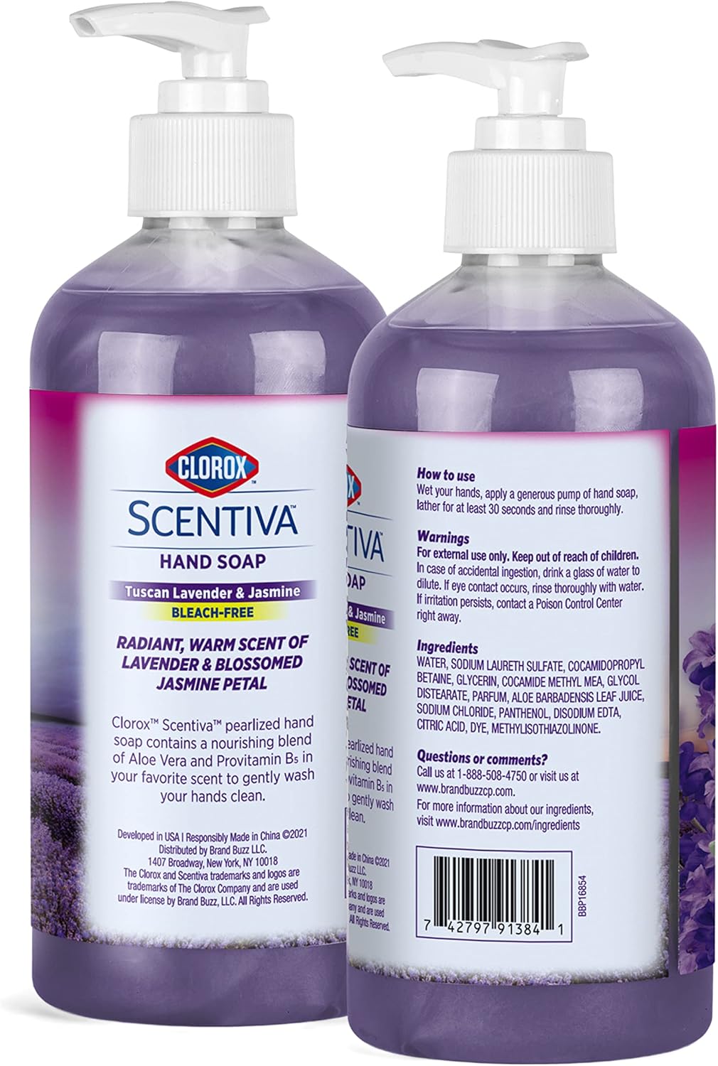 Clorox Scentiva Liquid Hand Soap - Aloe Vera & Vitamin B5, Tuscan Lavender & Jasmine | 14 oz, Pack of 4