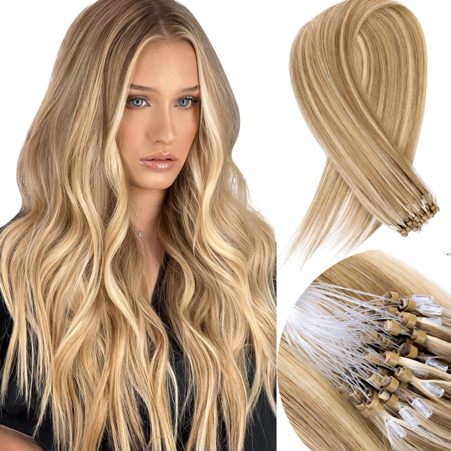 MioYio Microlink Hair Extensions Human Hair 18613 Blonde 30g/43s/Pack 14inch Microbead Micro Loop Hair Extensions Real Human Soft and Glossy Longer Life