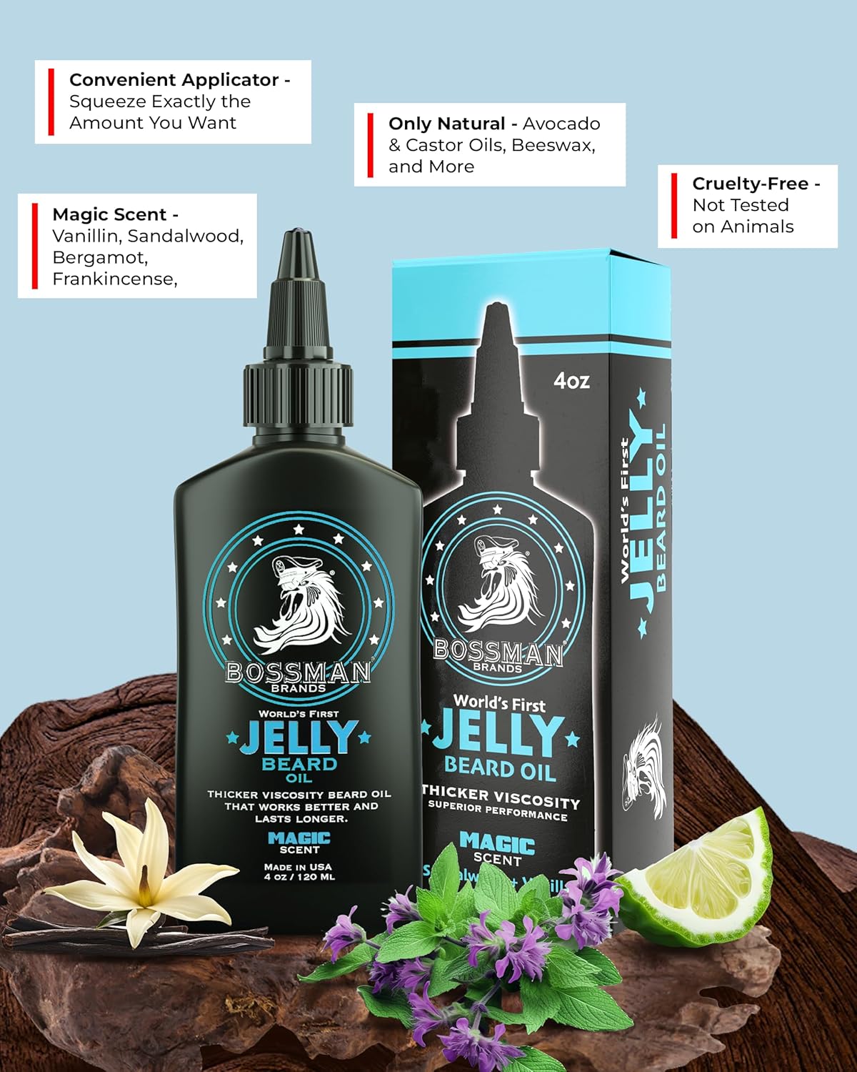 Bossman Jelly Beard Oil & Mustache Wax Bundle | Natural Organic Grooming Products for Men - 4 oz & 1 oz