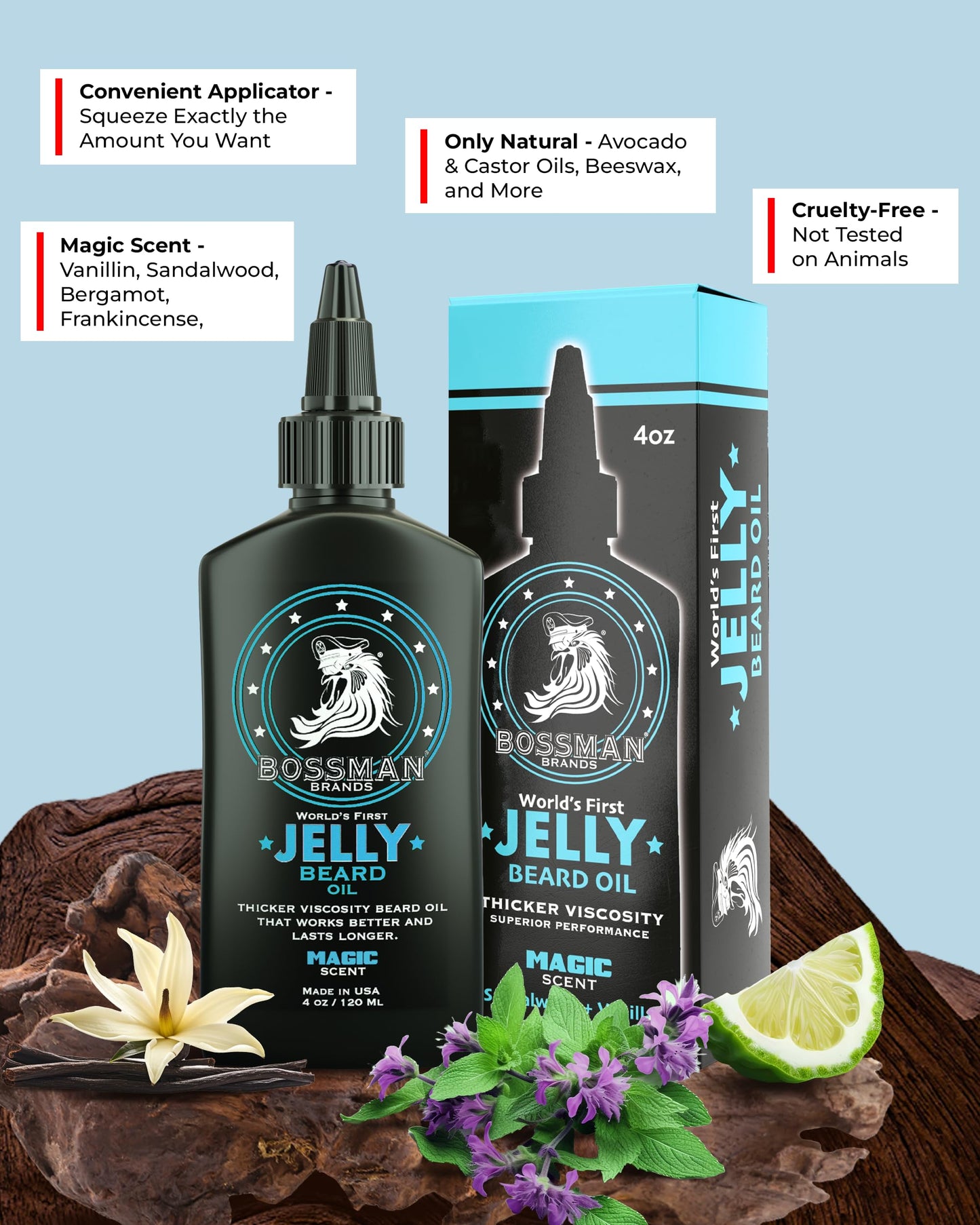 Bossman Jelly Beard Oil for Men (4 oz, Magic Scent) – Softens, Moisturizes & Conditions with Natural Ingredients
