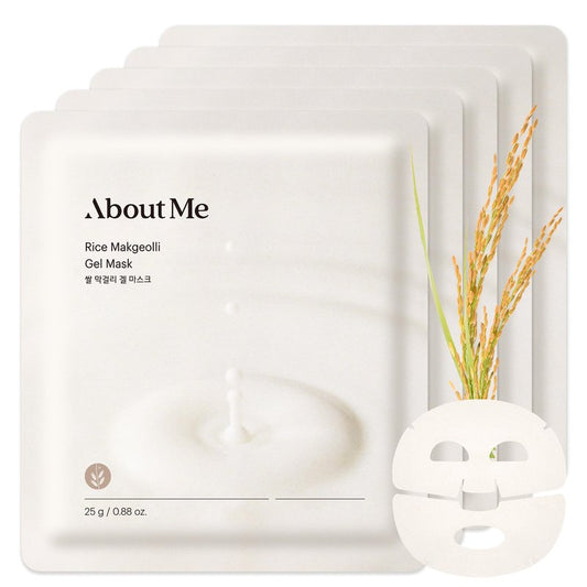About Me Korean Rice Hydrogel Face Mask - Makgeolli Fermented with Real Gyeongbokgung Rice Powder Embedded, Galactomyces + Niacinamide + Irish Moss, Non-Drip Jelly Fit, Vegan Fragrance-Free, 5 Sheets