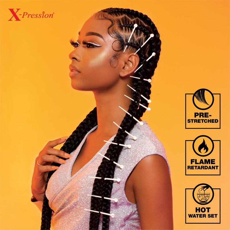 Sensationnel X-pression prestretched braiding hair - 3x braid 58 inch all kanekalon flame retardant synthetic braid for box braids and twists (5 pack, 1B OFFBLACK)