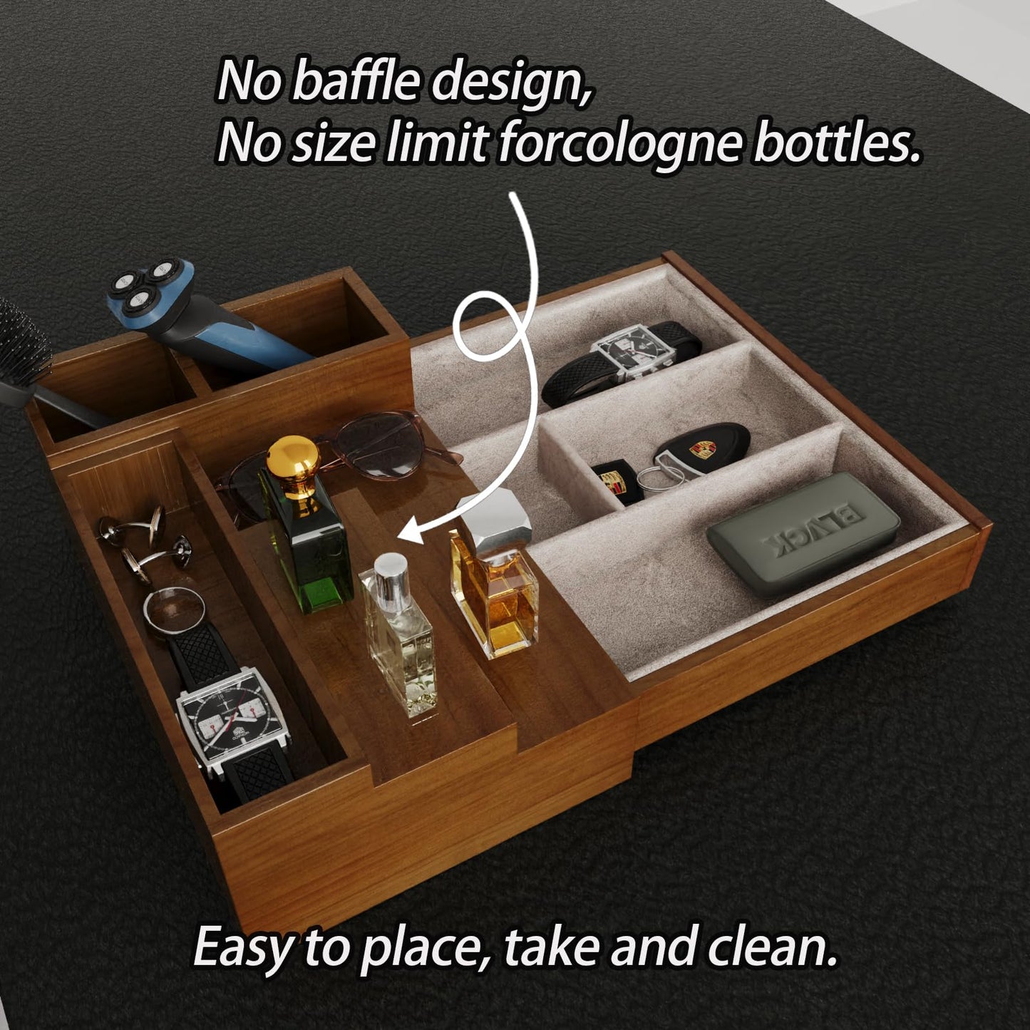 UUyuality Pine Wood Cologne Stand Organizer for Men, 3 Tier Cologne Display Shelf Organizer with Hidden Compartment and Velvet Lining Drawer, Perfume Display Holder (Brown, 01)