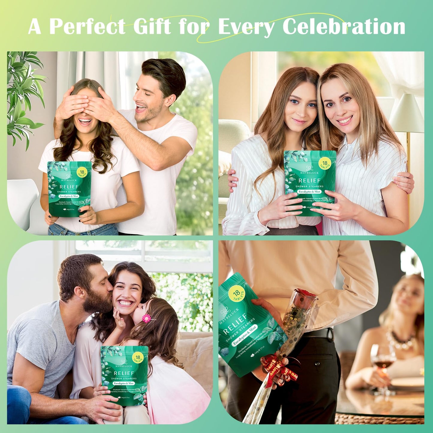 Maybeluck Shower Steamers Aromatherapy 18 Pack – Eucalyptus for Shower, Aromatherapy Graduation & Teacher Appreciation Gifts, Stress Relief & Relaxation Self Care Birthday Gifts– Eucalyptus & Mint