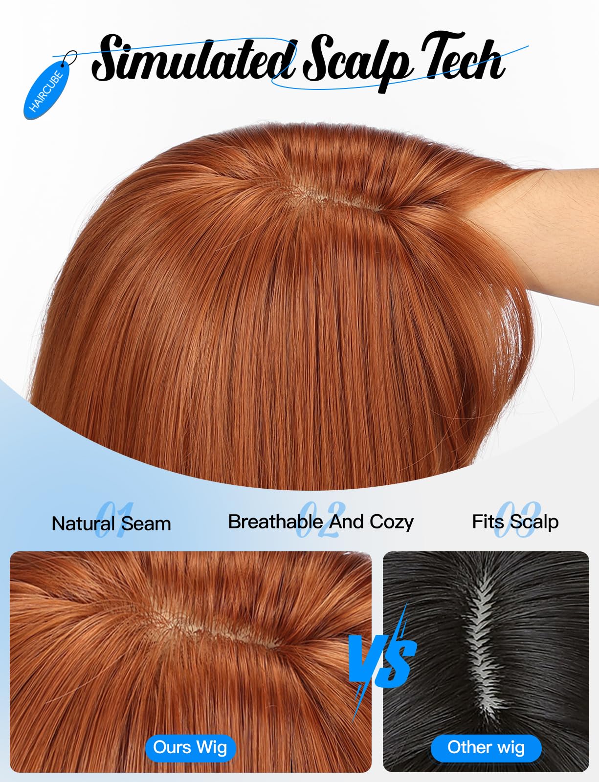 HAIRCUBE Layered Auburn Medium Long Straight Synthetic Wigs for Women with Bangs Heat Resistant Natural Look for Daily Use