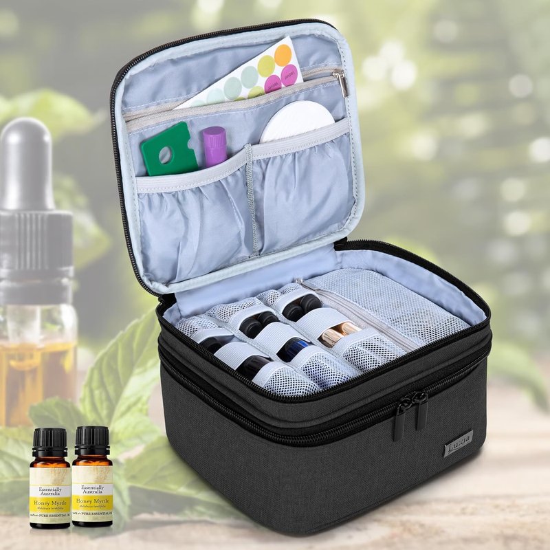 Essential Oil Carrying Case - Double-Layer Organizer for 30 Bottles (5ml-30ml) | Black Bag Only