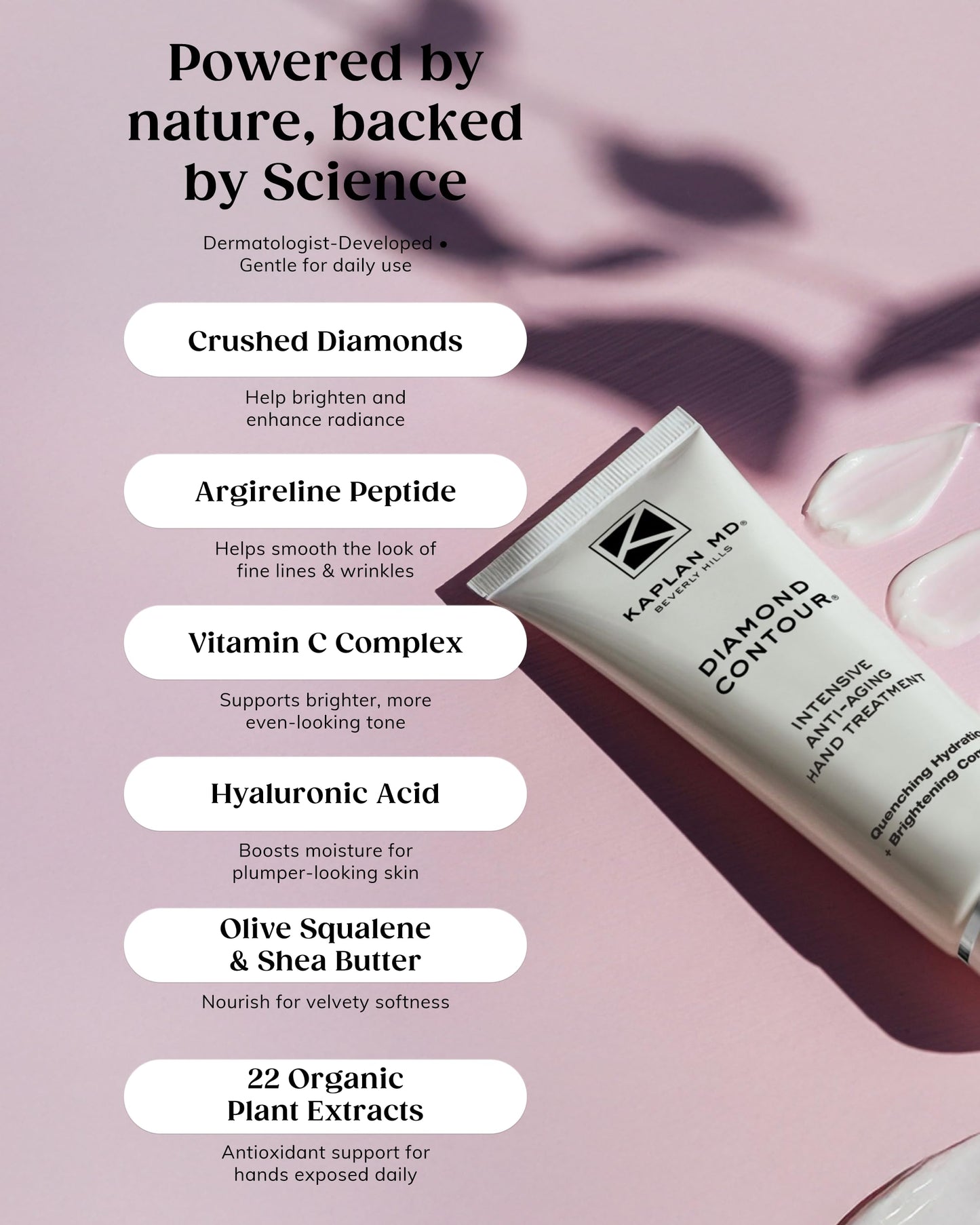 KAPLAN MD Anti Aging Hand Cream Treatment - 5 Essential Moisturizers Diamond Contour Intensive Hand Cream for Women with Vitamin C, Crushed Diamonds & Argireline - Dermatologist-Developed