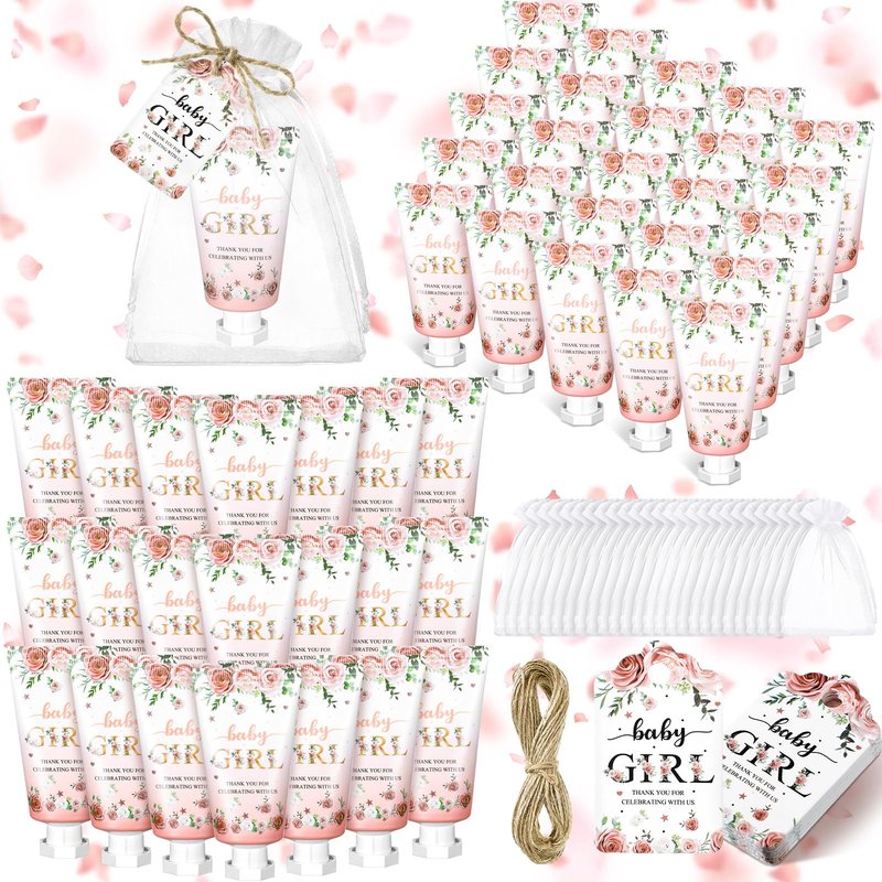 Dansib 48 Sets /144 Pcs Baby Shower Hand Cream Gift Party Favors for Guests Gift Bridal Wedding Thank You Gifts Bulk Mini Travel Size Hand Lotion Set for Guests(Baby Girl)