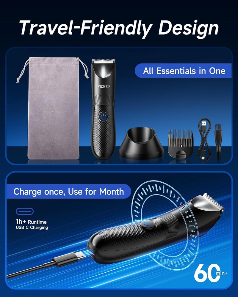 Manscape Trimmer for Men - No Nicks Electric Razor for Body Hair Removal | Waterproof, USB-C Charging, Ceramic Blade