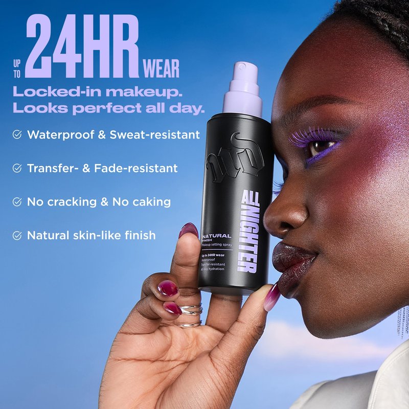 Urban Decay All Nighter Waterproof Makeup Travel Setting Spray - Natural Finish, Up to 24HR Wear, Ultra-Fine Facial Mist, Hydrating Foundation Face Primer, Smudge-Proof, Transfer-Resistant - 1 fl oz