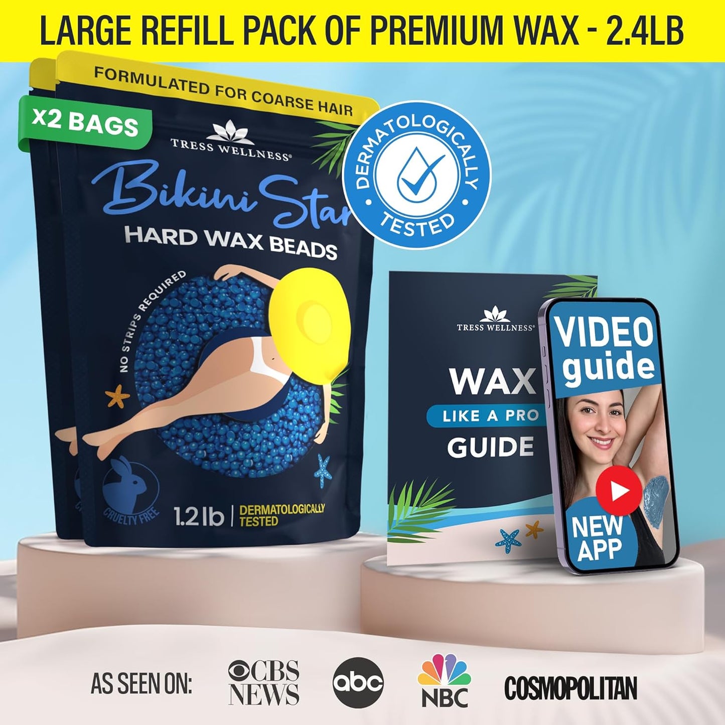 Tress Wellness Wax Beads | Safe Dermatologically Tested Wax for At-Home Bikini & Body Hair Removal - 2 Pack, 2 x 1.2lb