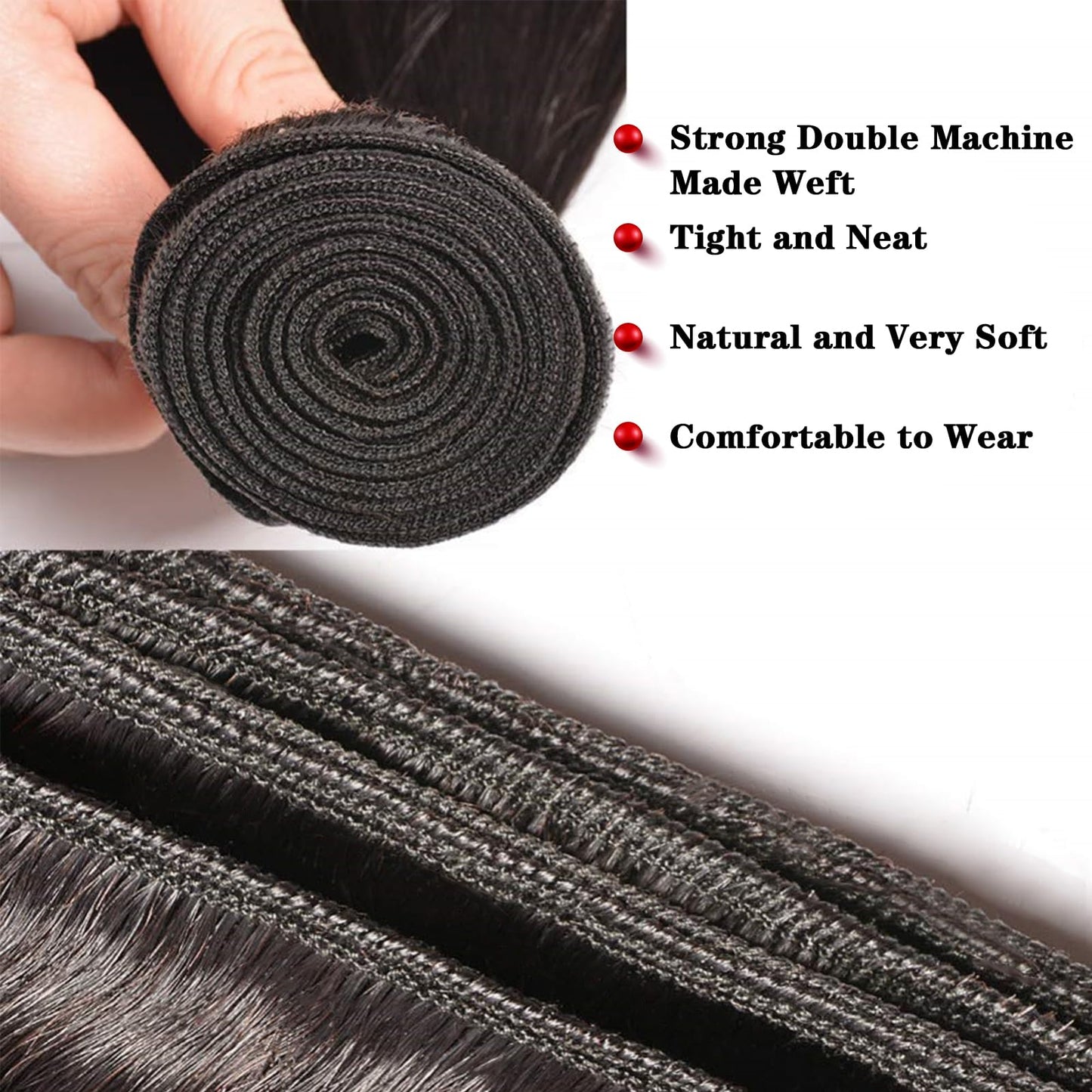 NROOEAY Straight Bundles Human Hair 20 inch 100% Unprocessed Brazilian Straight Hair Bundles 12A Remy Virgin Retain the Intact Cuticle, Long Lifespan