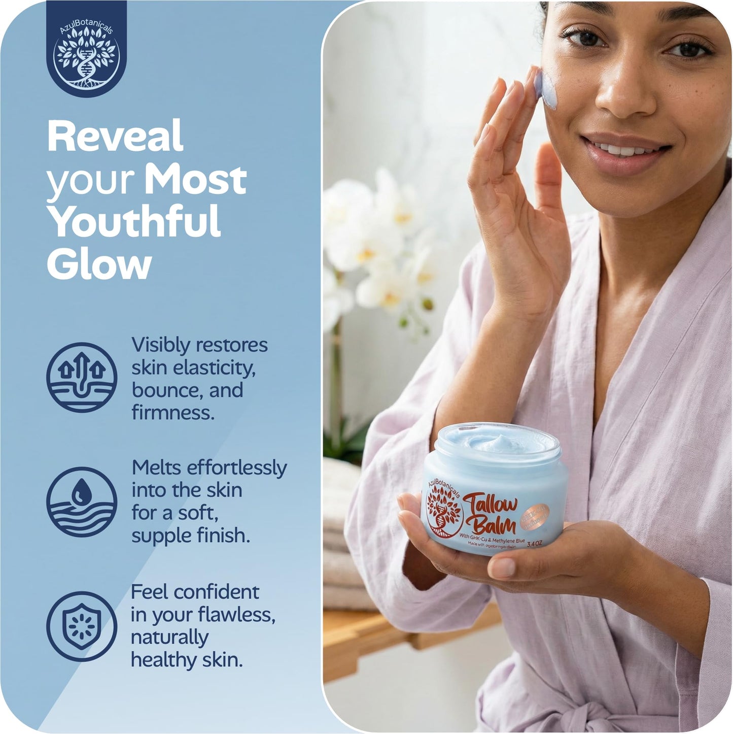 Whipped Balm for Skin & Face Made In The USA - Copper Peptide GHk-Cu & Methylene Blue Infused Whipped Grass Fed Tallow Balm, Fine lines, Wrinkles, Eczema, Acne, Full body Moisturizer (1.7 oz)