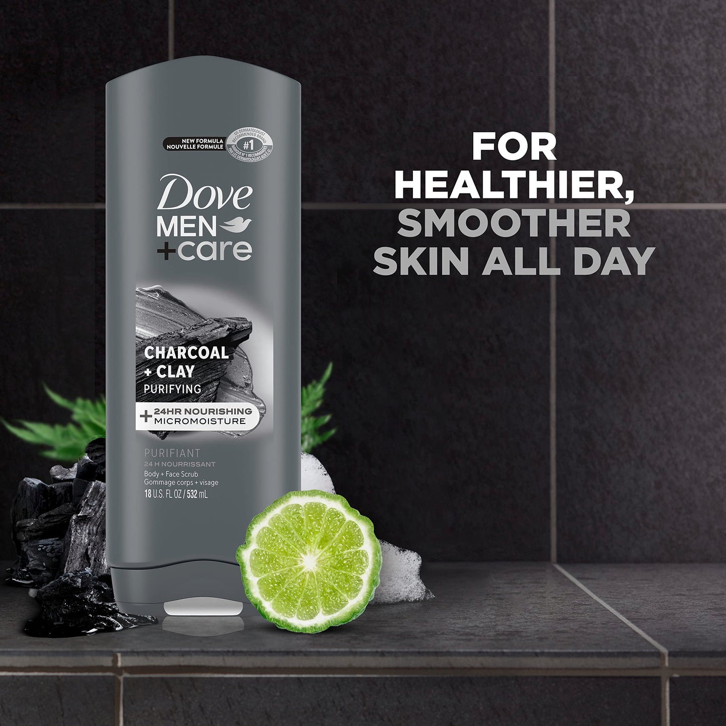 DOVE MEN + CARE Body Wash Sandalwood + Cardamom Oil to Rebuild Skin in the Shower & Elements Body Wash Charcoal + Clay
