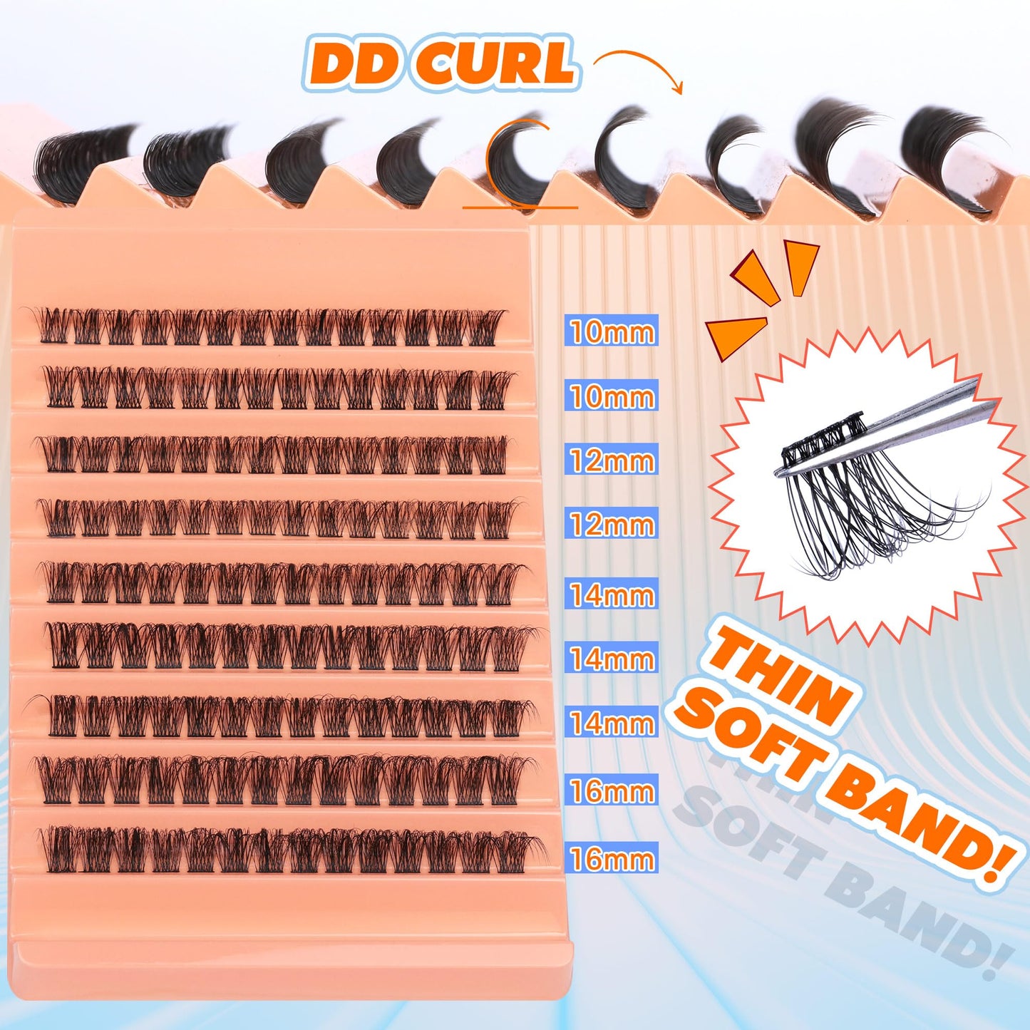 Lash Clusters DD Curly Lash Extension Wispy Eyelash Clusters Natural Individual Lashes with Thin Band Light Fluff DIY Cluster Eyelash Extension 10-16mm Fake Eyelashes by TOOCHUNAG