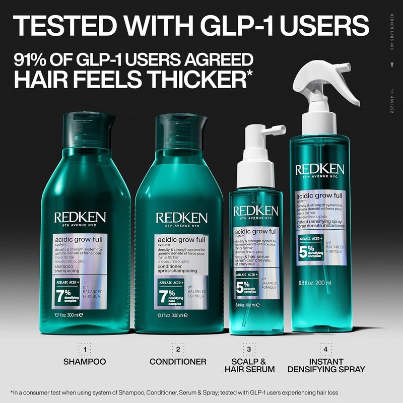 Redken Acidic Grow Full System Scalp & Hair Serum - Lightweight Leave-In Treatment for Thicker Hair | With Azelaic Acid