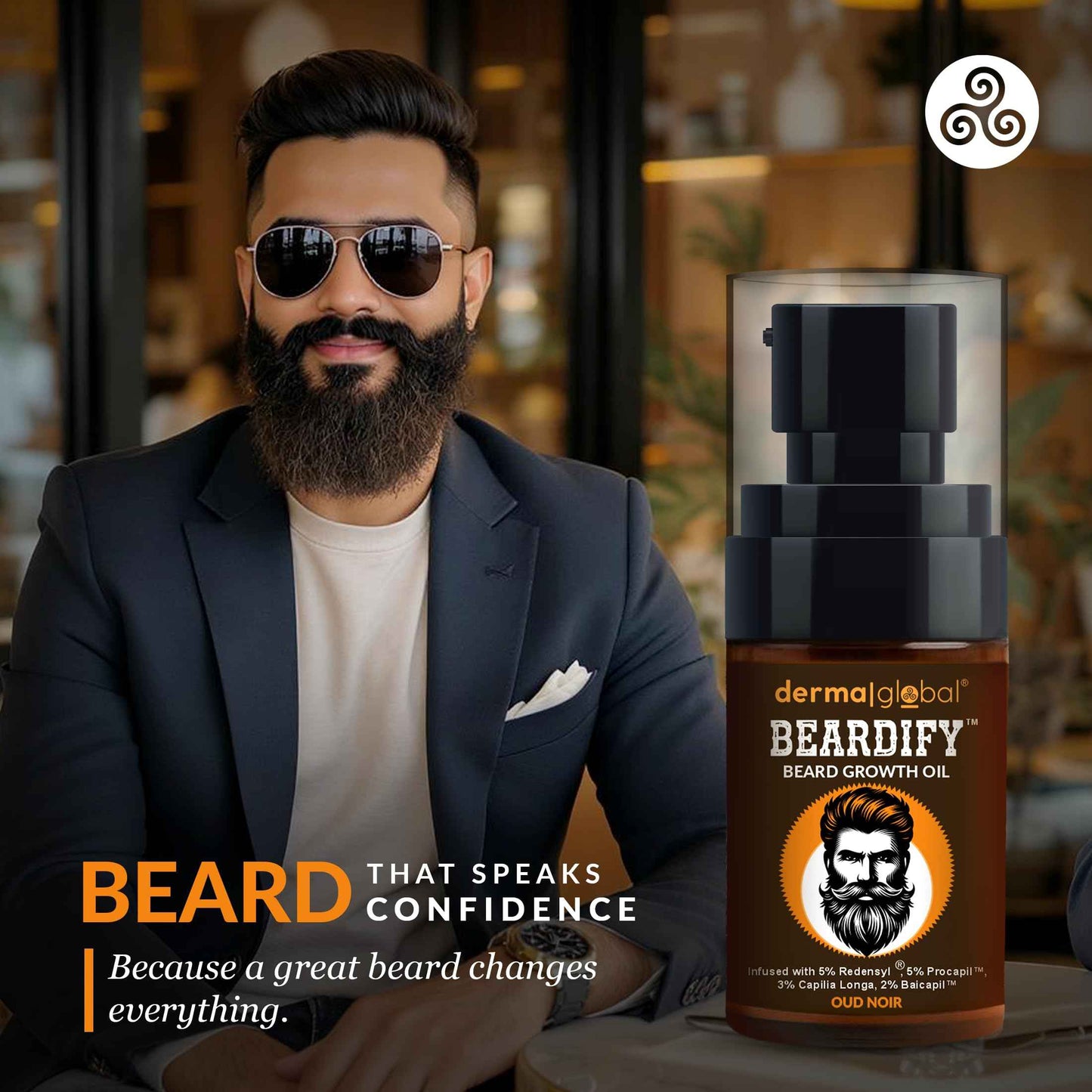 Derma Global Beardify™ Beard Growth Oil – Advanced Beard Thickening & Fast Growth Formula with 25% Clinically Proven Active Ingredients with 5% Redensyl | 5% Procapil | 3% Capilia Longa | 2% Baicapil