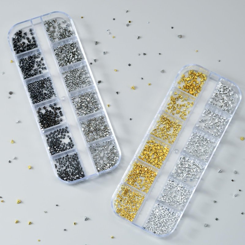 OPMADM 2 Box Goth Nail Charms Punk Metal Nails Studs Square Cone Spike Gold White Gold Silver Black Accessories