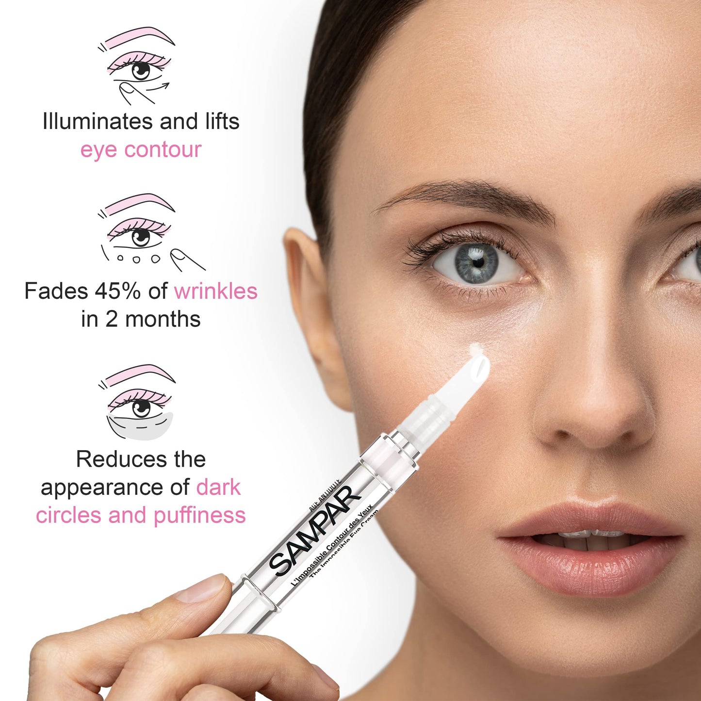 SAMPAR Illuminating Eye Cream - Anti-Aging, Hydrating & Brightening Treatment with Hyaluronic Acid, Vitamin C, and Essential Oils - Reduces Dark Circles, Fine Lines & Puffiness - All Skin Types