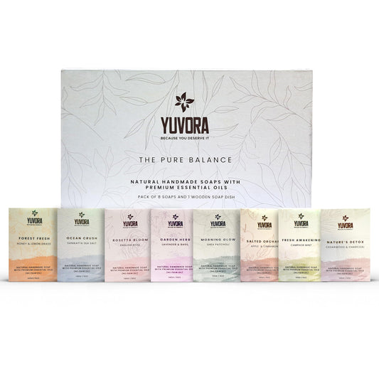 Yuvora Handmade Women’s Body Soaps 5 OZ Pack of 8 – Long-Lasting Natural Bar Soap – Luxurious Aromatherapy Scents – Moisturizing Herbal Skincare – Gift Set – The Pure Balance