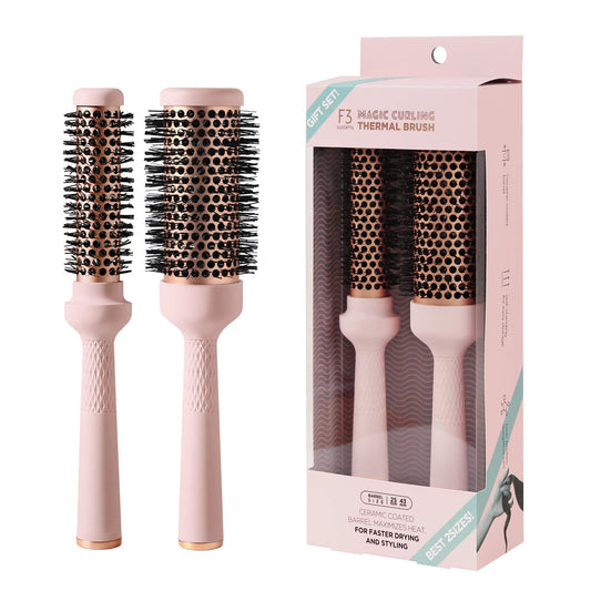 F3 Systems Magic Curling Round Brush Set (1&1.7Inches), Cut Drying Time, Self-Standing Round Brush, Great Blowout,Ceramic Coated Barrel,Quick Styling,Blowout Volume,Ionic Thermal Barrel, Wave Styler