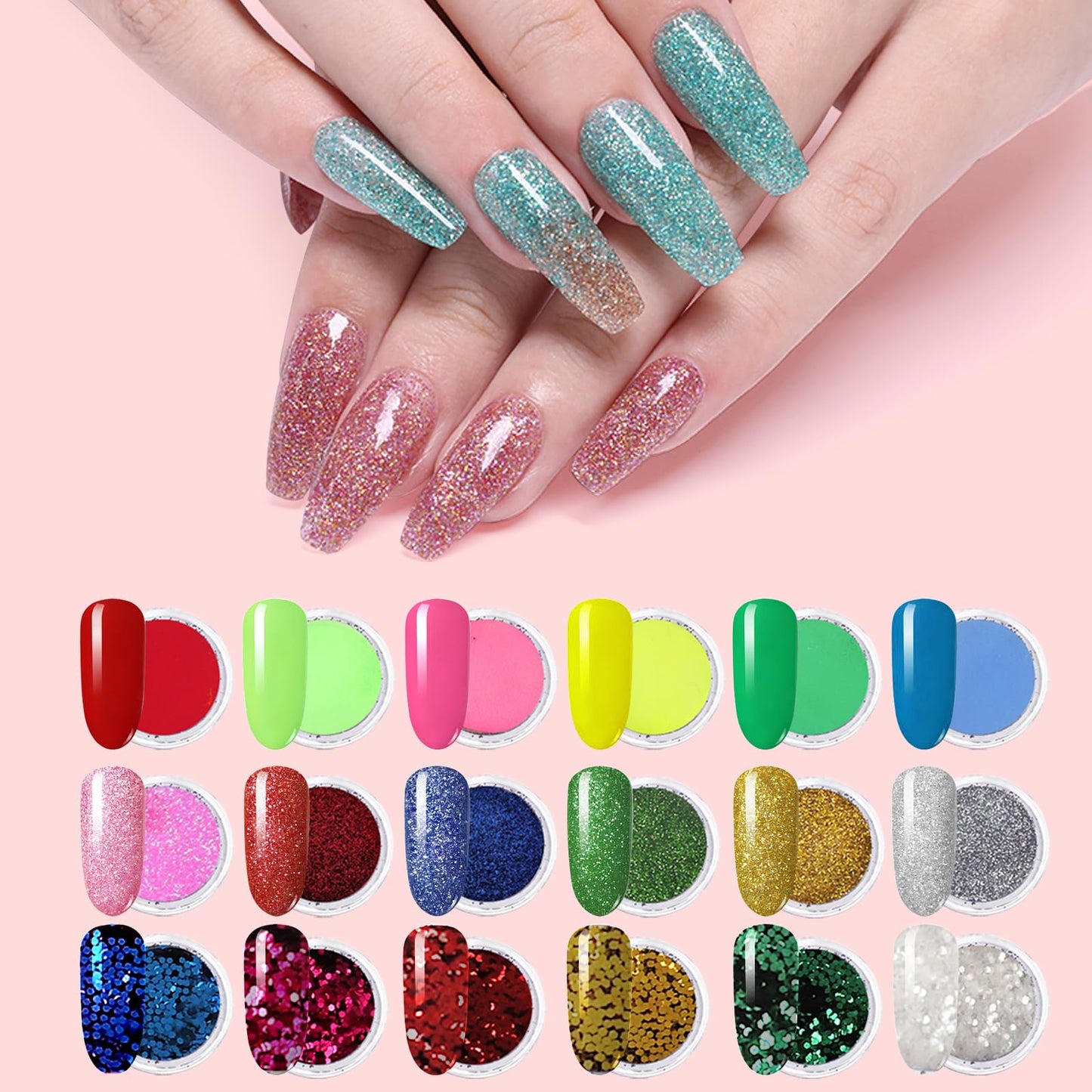 Professional Acrylic Nail Kit - Practice Hand Set with Powder, Brush, DIY Starter Kit for Beginners with tips, glue, and glitter